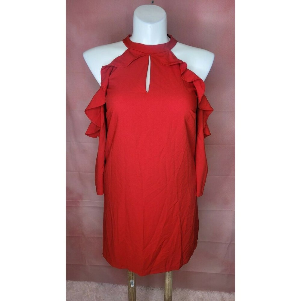 BEIGE BY ECI SZ 8 Color RED COLD SHOULDER DRESS NWT